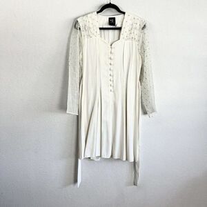 WD2 by Diamond Vintage White Mini Cocktail Dress 10 Polkadot Long Sheer Sleeves